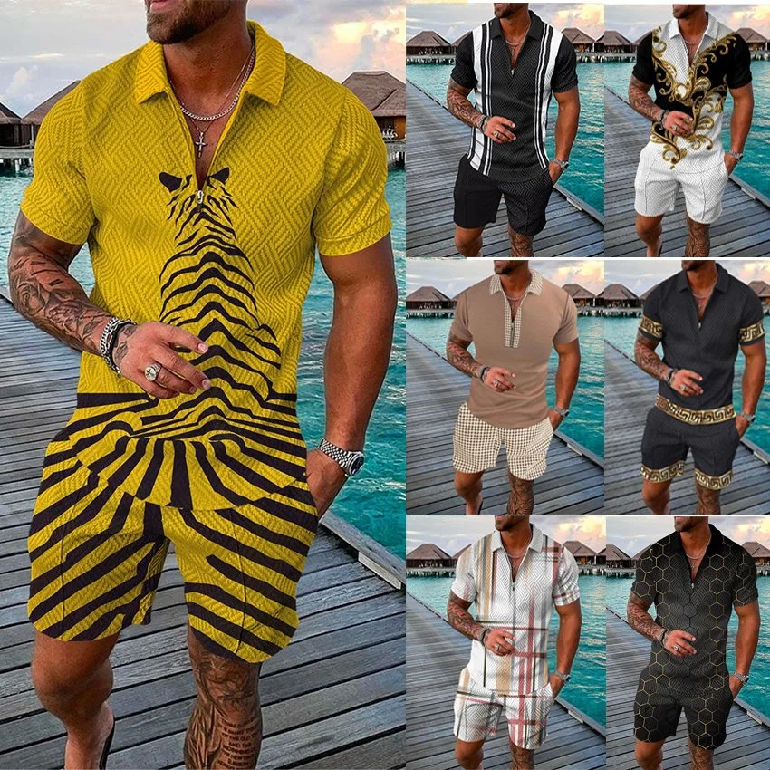 Wholesale Summer Hawaii Style Tee Shirt Shorts Suit Custom Sportwear Set Casual Jogging Suit for Men
