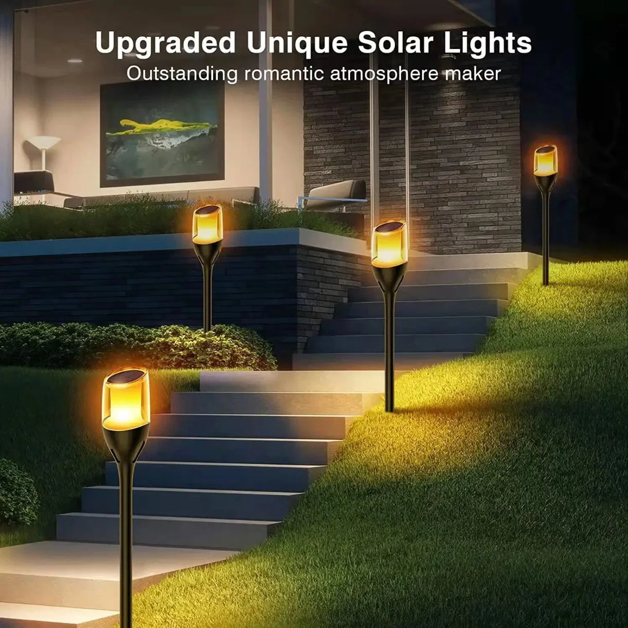 Heißer Verkauf modernes Design LED Solar Flame wiederaufladbare Garten wasserdicht Außenbeleuchtung