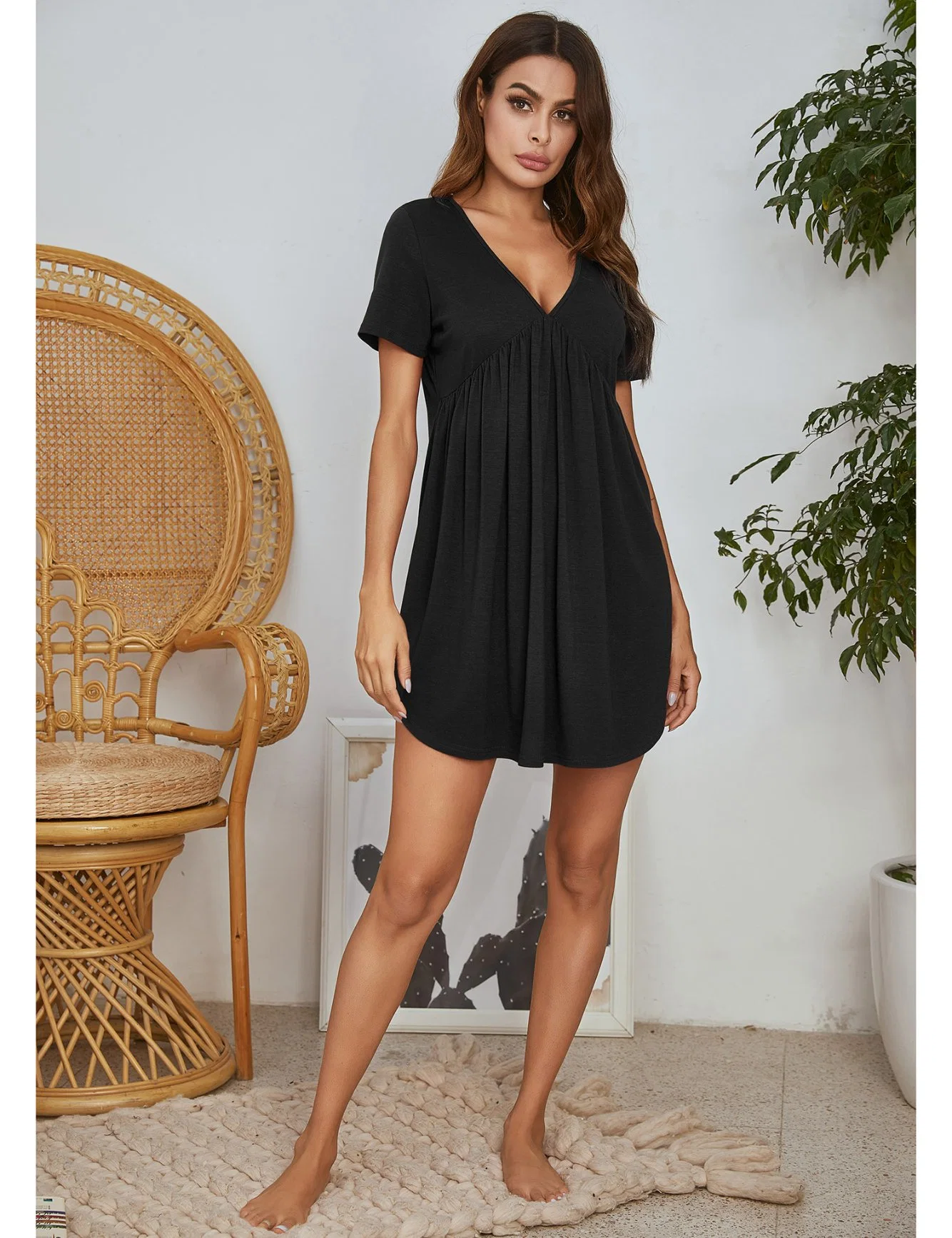 Solid Women's Sleepwear Lounge Wear Nightdress Nightgown Nightdress with Slit