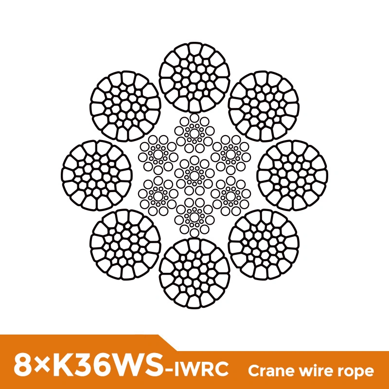 8*26 8*K26 8*K36 Iwrc Pwrc Crawler Crane Luffing Wire Rope 8X26 8xk26 8xk36 Ws Steel Cable ISO2408