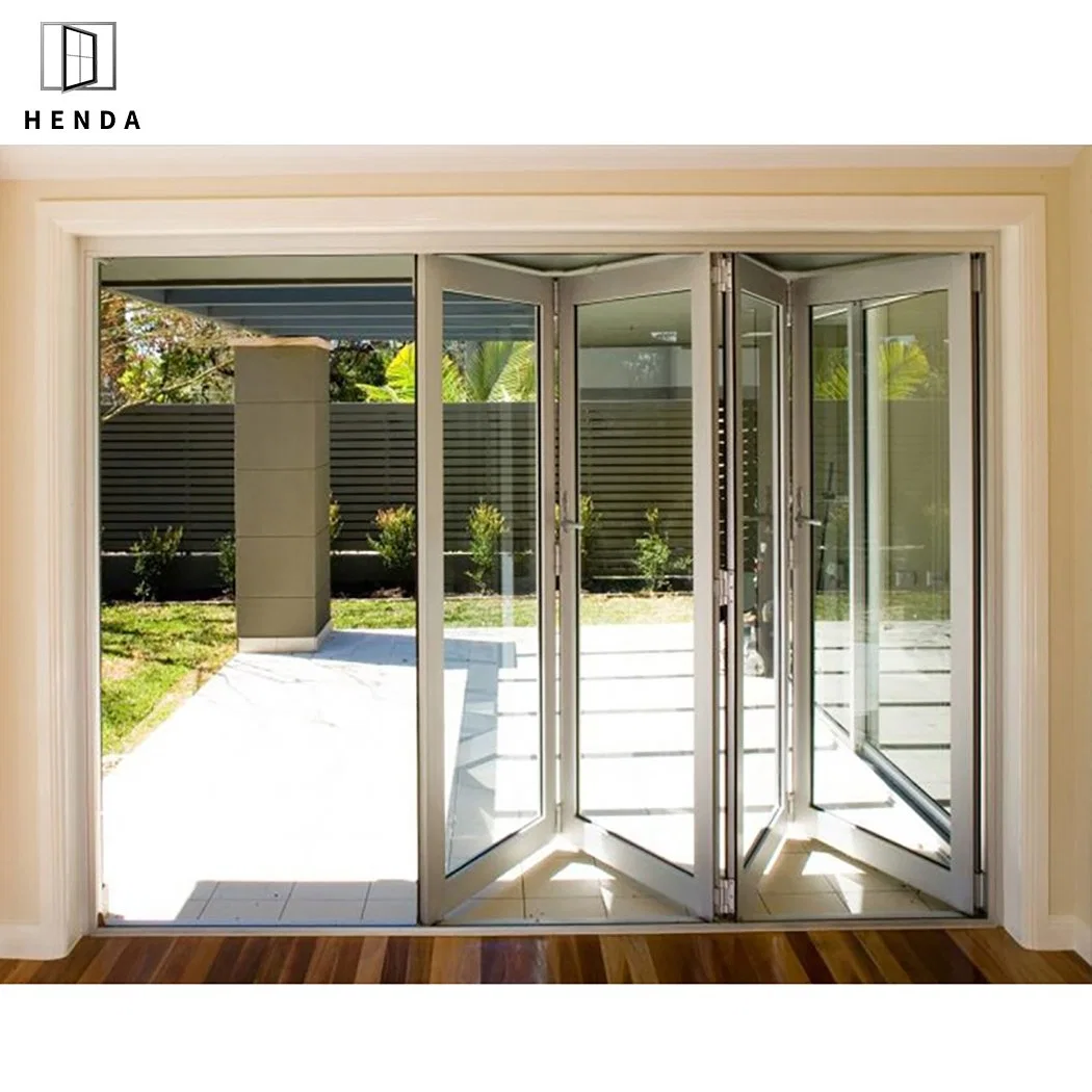 US Standard Bi Folding Patio Doble Acordeón de vidrio resistente al robo Diseño partición aluminio plegable puerta de vidrio