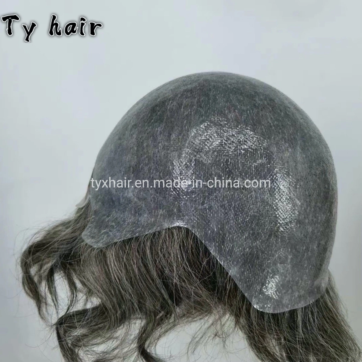 Grey Hair 1b40 % Mens Full Cap Top Made Human Hair Wig Natural Looking Full Cap Size Poly Base Hair Wig Systems for Alopecia Men Wig