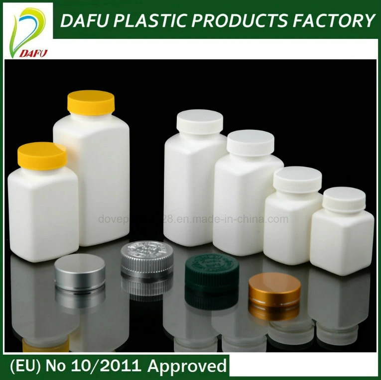 Bouteilles de capsules en plastique HDPE de qualité alimentaire avec bouchon en plastique pour bouteille de soins de santé.