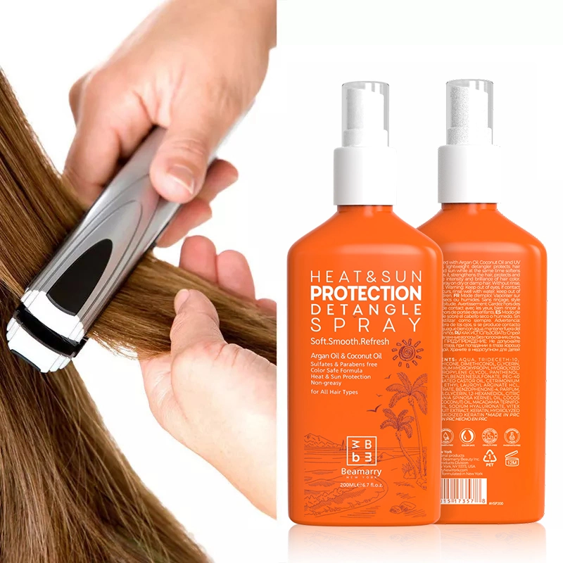 Private Label Silkening Brume sèche Protectant de chaleur et de brillance soyeuse hydratante de pulvérisation contre la chaleur des dommages pour les cheveux