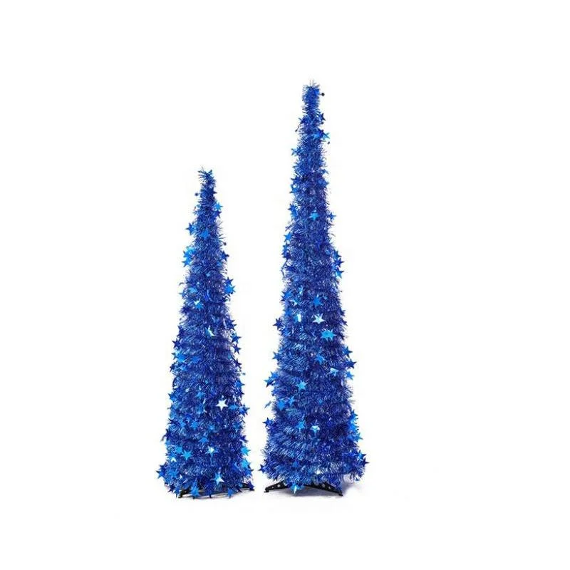 Holiday Xmas Decorations Collapsible Pop up Artificial Tinsel Christmas Tree