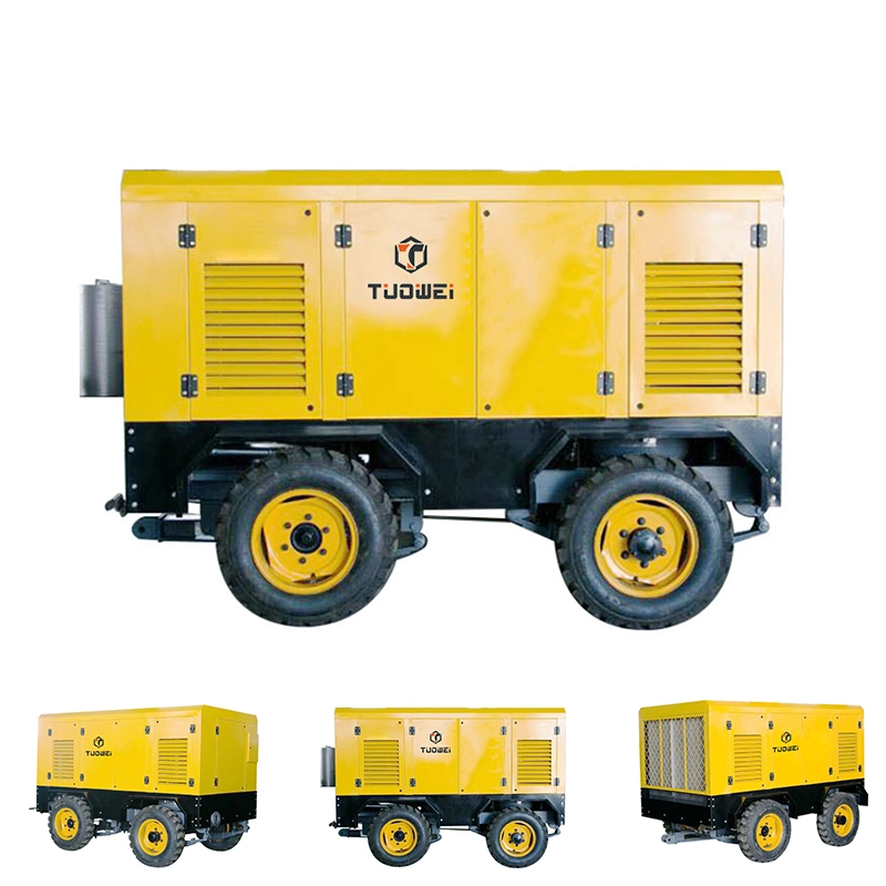 Heavy Duty High Pressure Diesel Engine Movable Portable Screw Air Compressor Price for Mining