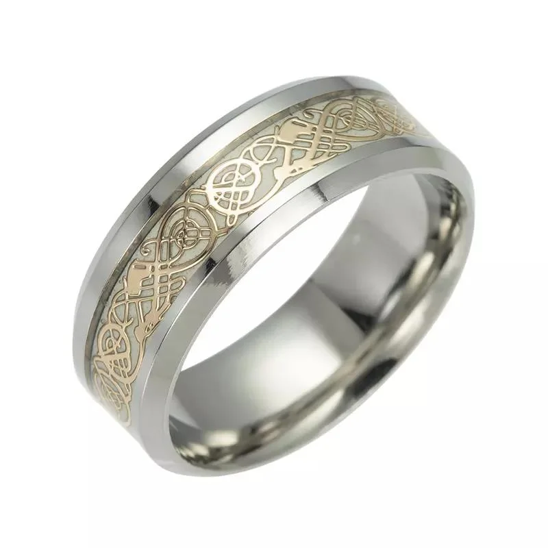 Dragon Texture Male Silver Ring Polishing Stainless Steel Ring Man