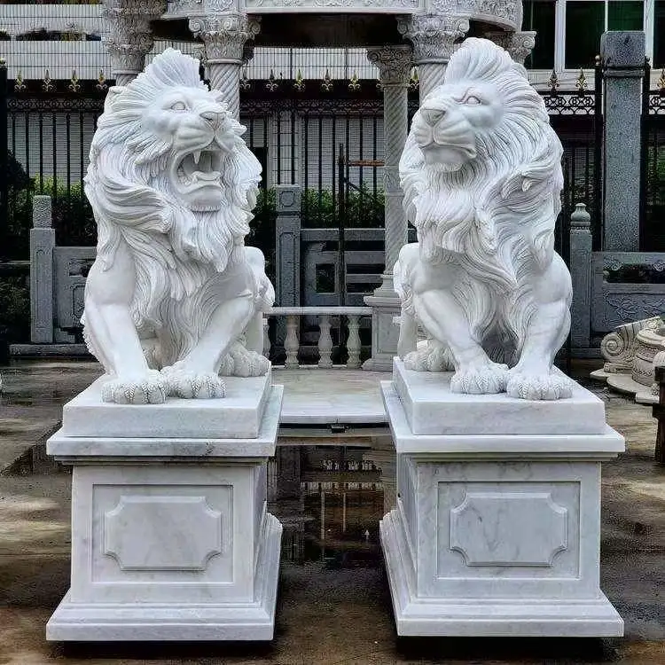 León de piedra de mármol personalizado esculturas de animales de talla en Mármol de León estatua para decoración