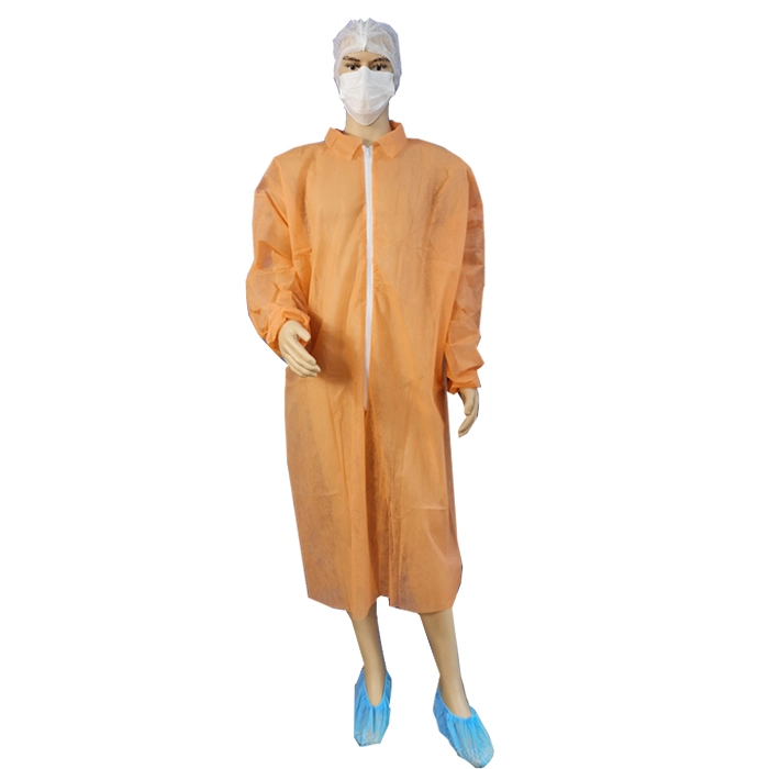 Disposable Lab Coat Nonwoven PP/SMS Visiting Lab Gown with Knitted Cuff and Collar Multiple Colors Available Lab Coat
