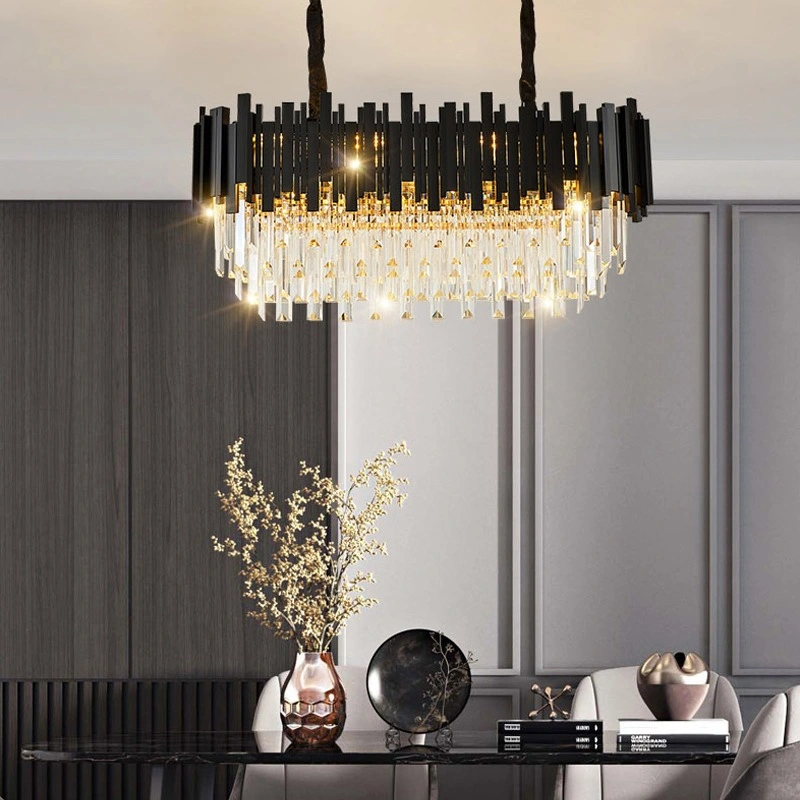 Modern Black Crystal Chandelier Living Room Bedroom Rectangular LED Lighting Chandeliers Pendant Lights