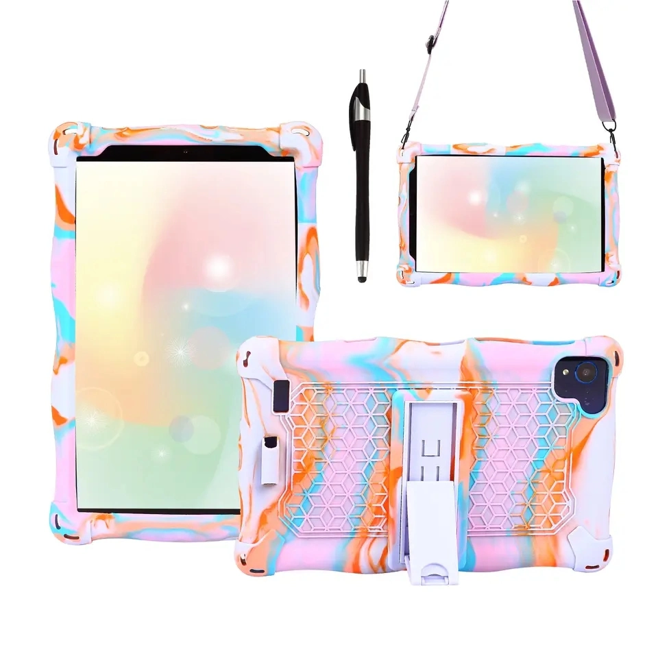 2023 New Arrivals Colorful Universal 10inch Shockproof Soft Silicone Tablet Case Cover with Neck Strap 8 Inch Kickstand Tablet Case