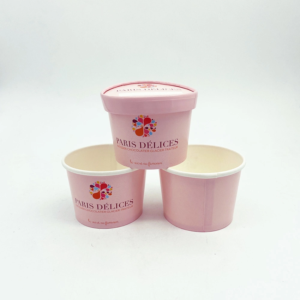 3oz 5oz desechables impresos personalizados yogur helado vaso de papel Papel recipiente con tapa y la cuchara de helado de plástico