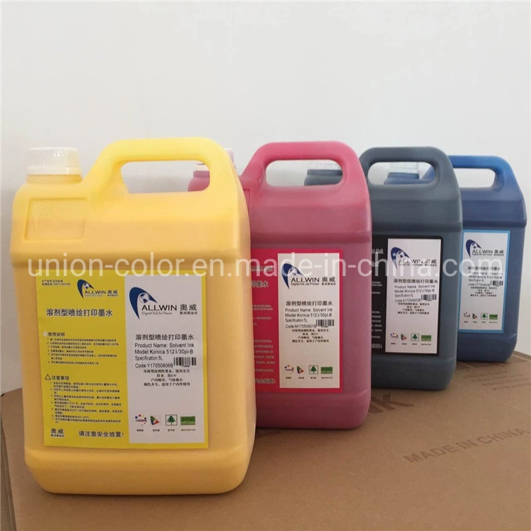 Factory Price Allwin Konica 512I 30pl Solvent Ink Chemical Paint Flex Wall Paper Vinyl Printing Ink Pigment Ink Made in China