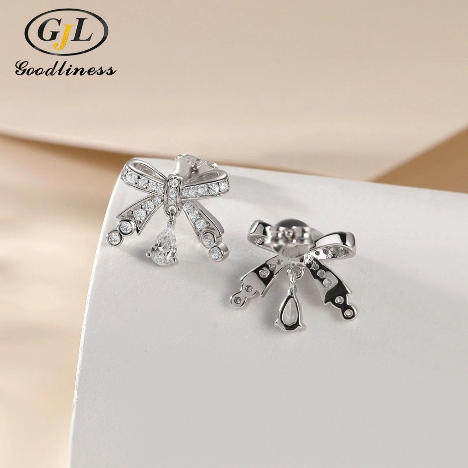 S925 Sterling Silver Bow Set Zircon Earrings