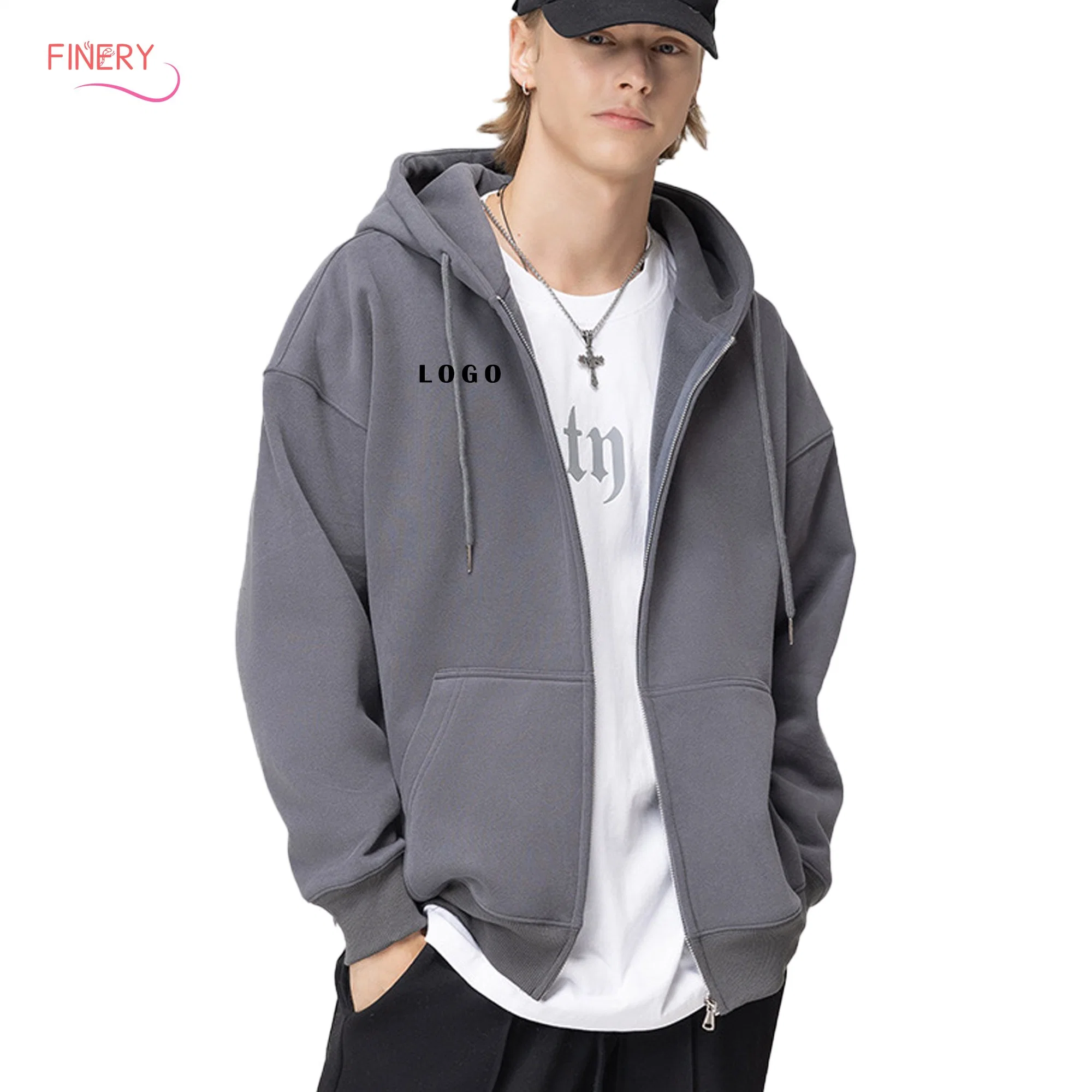 L'hiver femmes' S tops 430gsm Fleece Poids Lourd en blanc Logo personnalisé jusqu'Pull Zip Hoodie surdimensionné Unisex Streetwear enduire