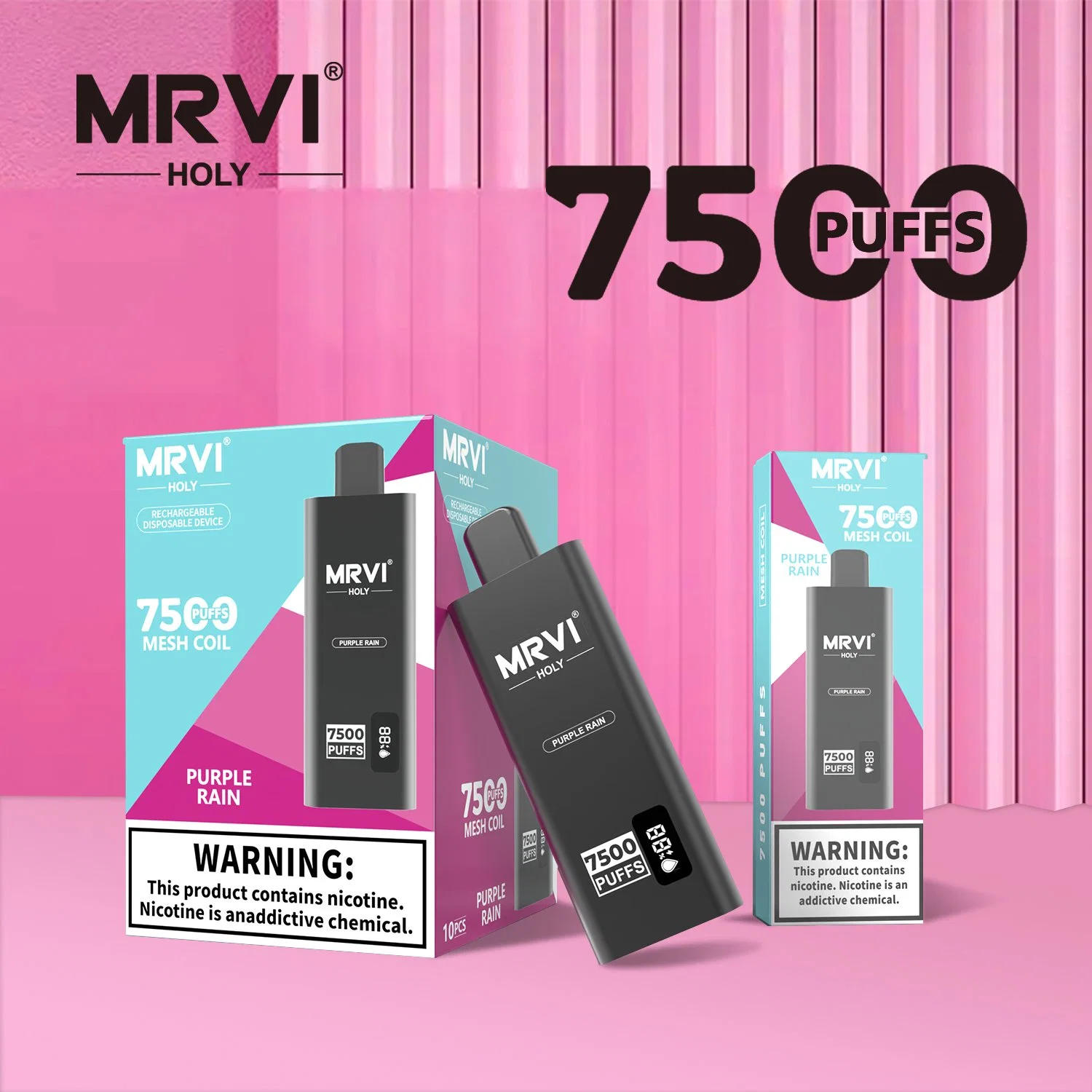 2023 a venda a quente de Mrvi Holy 7500 puffs e-Liquid &amp; Type-C Luzes LED intermitentes recarregáveis elegantes descartáveis Ecig preço reduzido