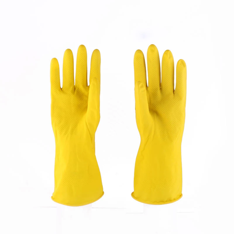 Uso diário Reusable impermeável Natural látex borracha Yellow Cozinha da lavanderia Limpe as luvas domésticas de lavagem de louça