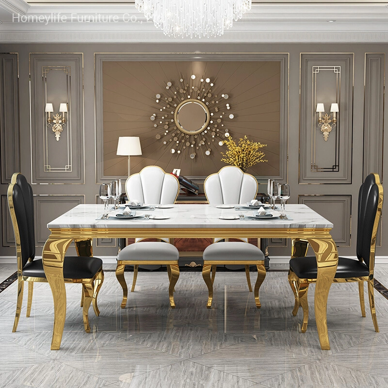 New Design Household Stainless Steel Base Marble Top Dining Table