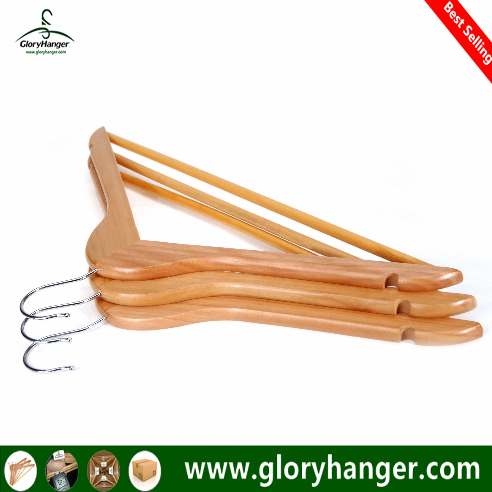 A Grade Wholesale/Supplier Top Wooden Clothes Hanger for Man Garment Furniture Hanger with Bar