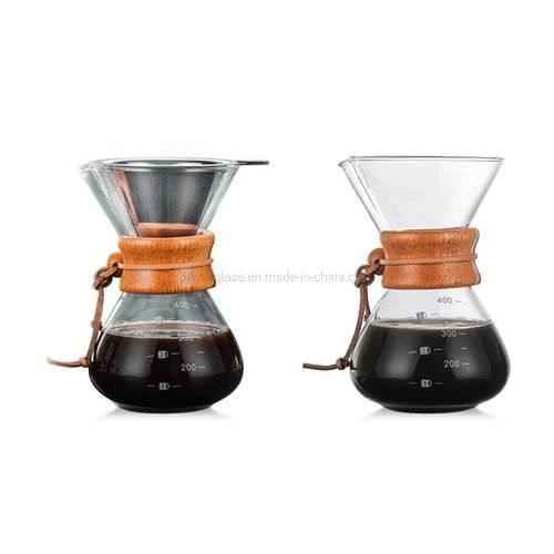 Venta caliente Pour-Over 1-3 en el cuello de madera de la Copa Maker 6 tazas de papel natural de la serie clásica relación de café de filtro de cristal Vierte Chemex