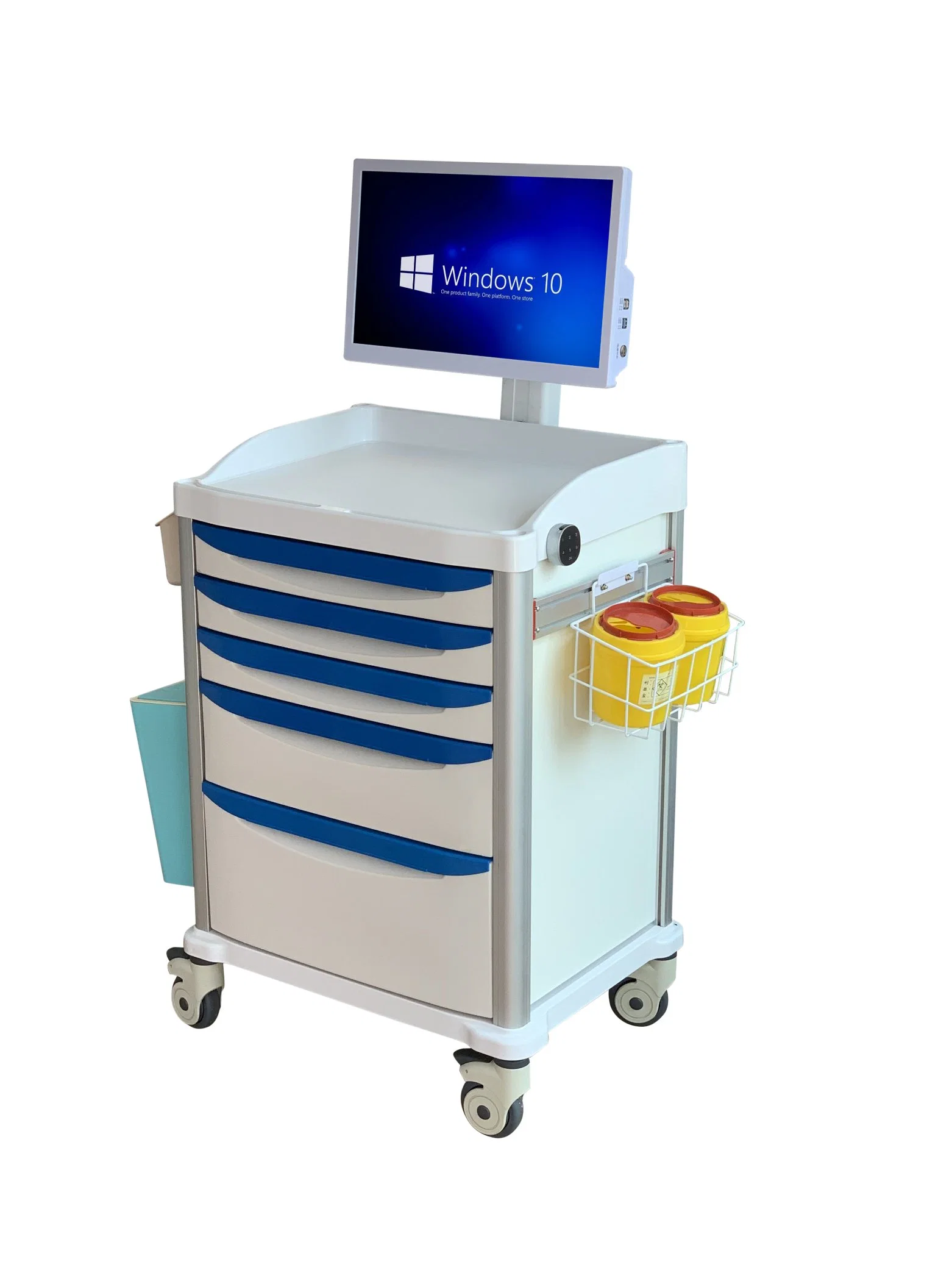 Carro y carro de ABS multifunción con computadora y cajones para médico, emergencia, logístico, ropa de cama, lavandería, Tratamiento como Mobiliario de hospital- F