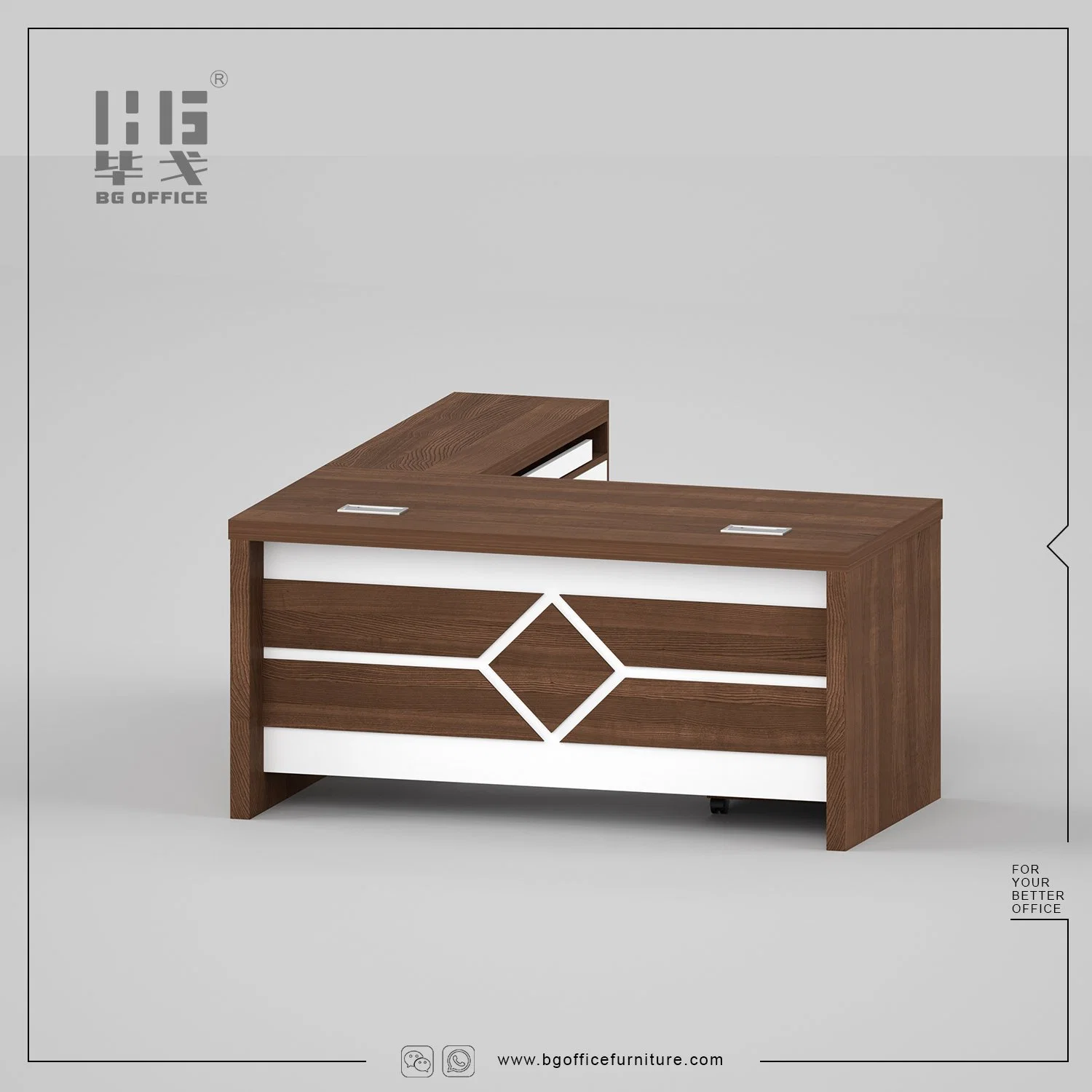 Classic Wooden Manager Furniture Desk Melamine Office Table Design with Extension/Bookcase