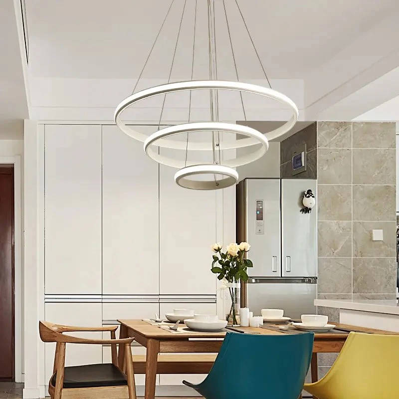 Living Room Hotel Circle Hanging Pendant Light Round Aluminum Brushed Lamp Chandelier