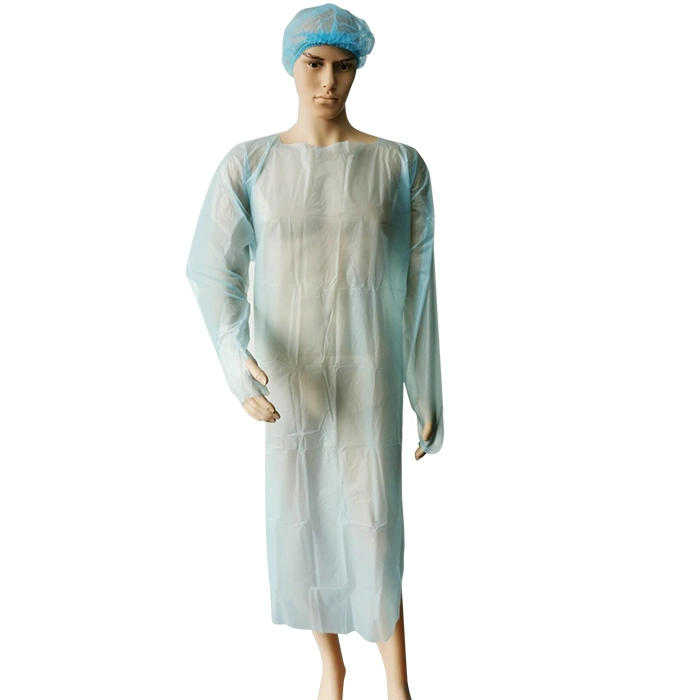 Tablier jetable Pechera Desechable CPE avec manches et le pouce imperméables en plastique jetables boucles robe robe d'Isolation PE