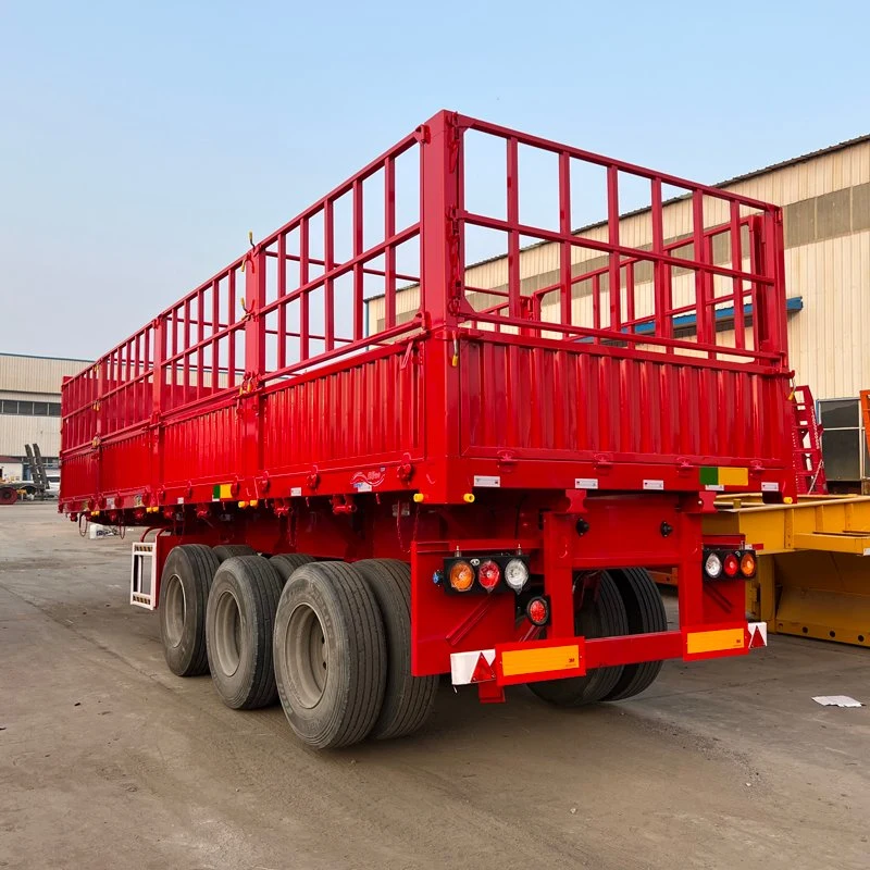 3 Axles 4 Axles 50-80 Tons Bulk Cargo Cattle Transport High Wall Fence Truck Semi Livestock Trailer