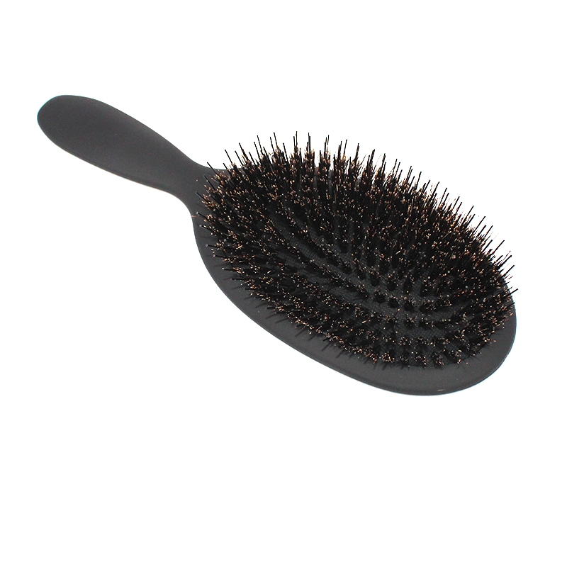 Amazontop Vender Negro plástico personalizado Boar Bristle cepillo de pelo Oval Cepillo de pelo de paleta