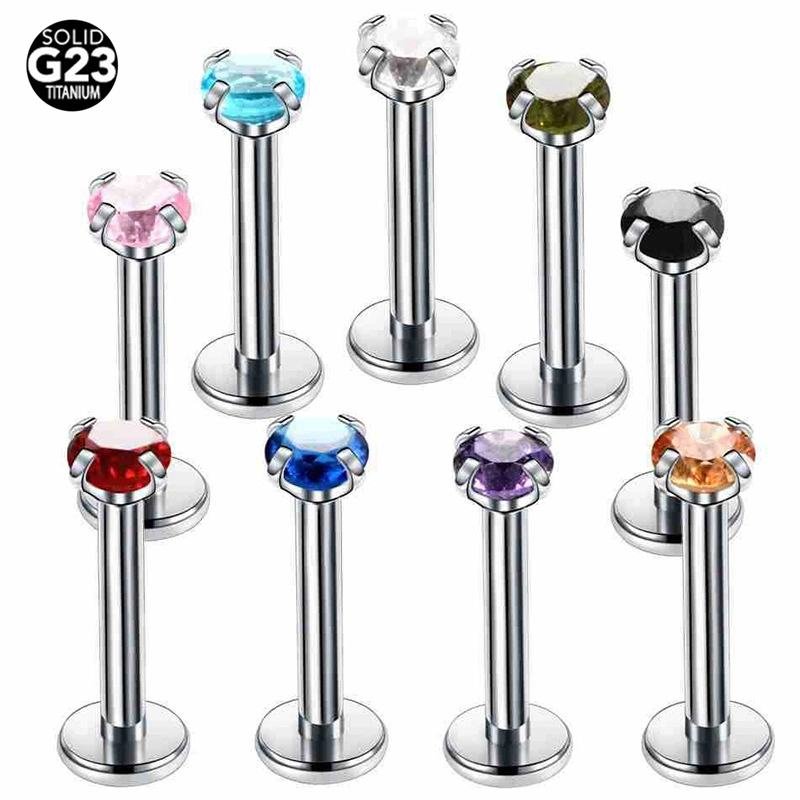 Fashion Classic Body Jewelry ASTM F136 Titanium Labret Threadless Push Fit Design 4 Prong Setting Moissanite CZ for Lip Ear Nose Piercing Jewelry