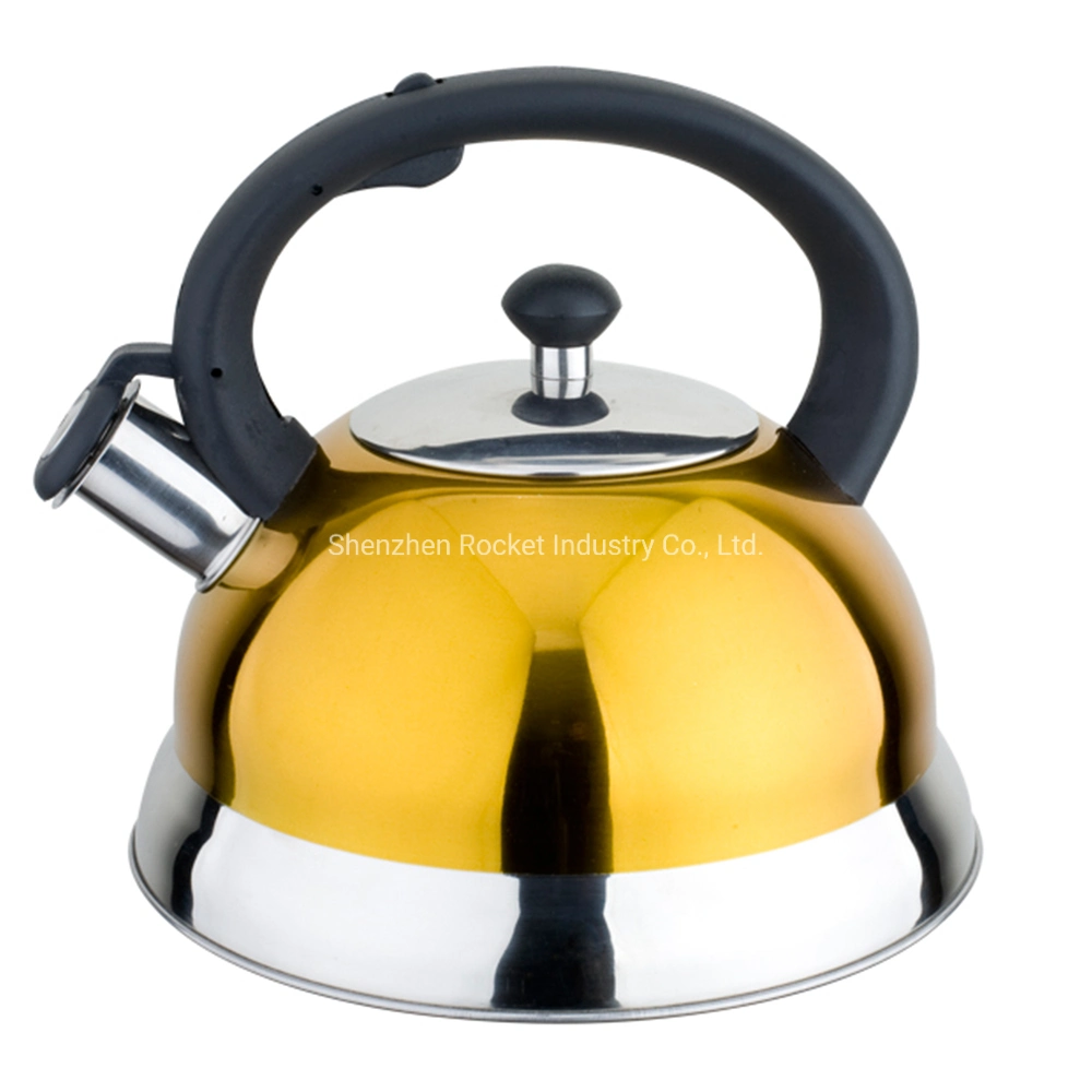 Stainless Steel Gold-Plating Colors Big Tea Water Boiler Kettle Bakelite Handle Whisling Kettle