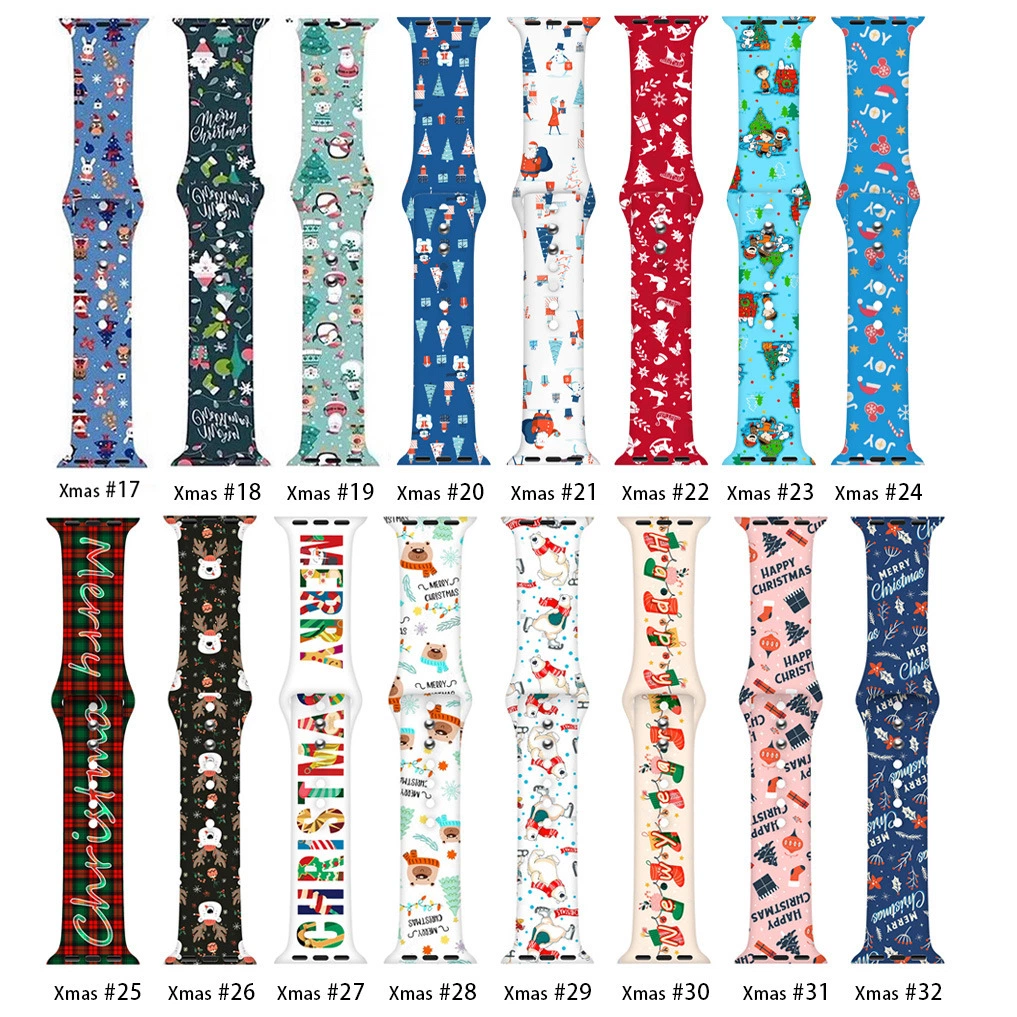 Custom Various Xmas Printing Pattern Soft Silicone Watch Band for Apple Watch