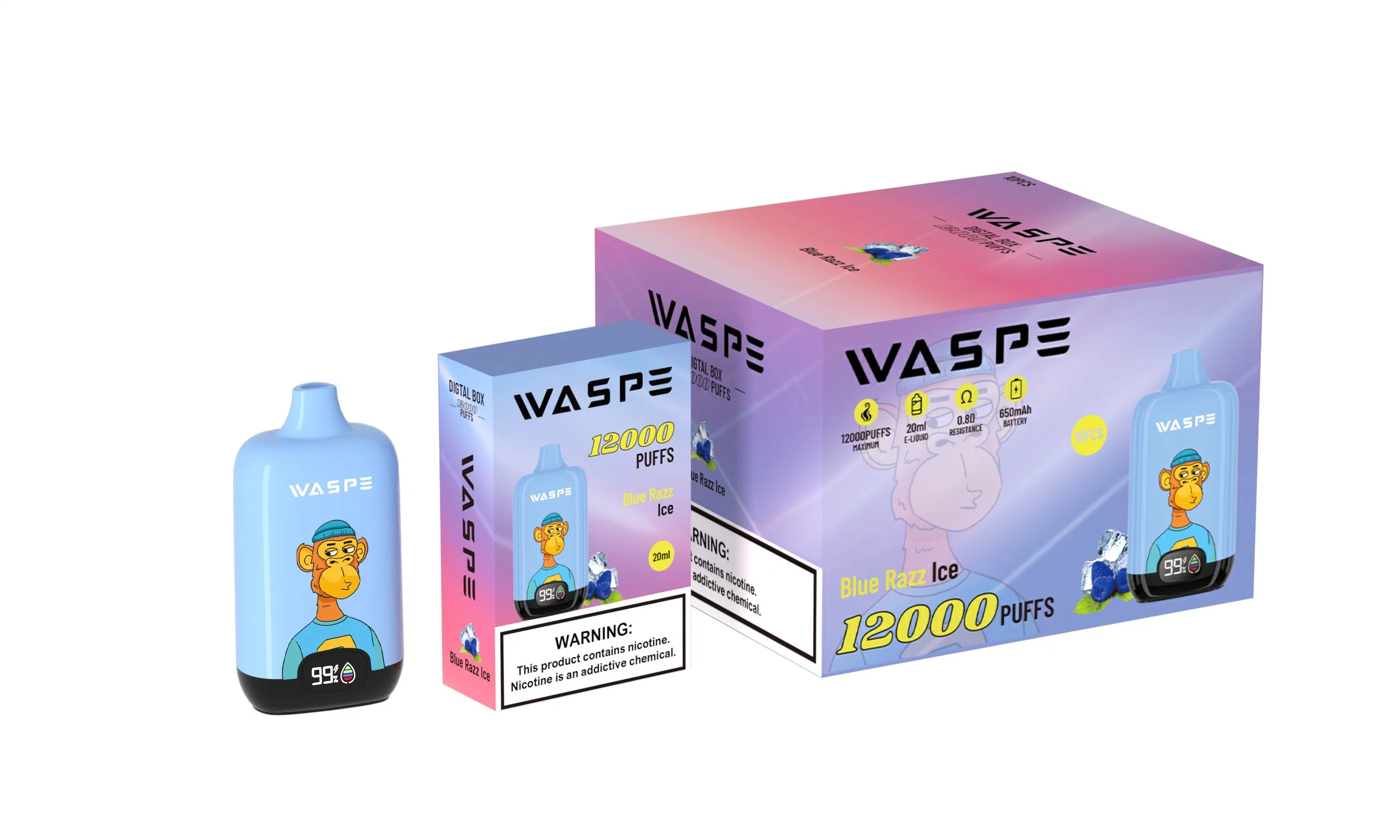 Großhandel Smart Display Günstige Einweg Waspe 12000puffs 0/20/30/50mg Nikotin Vape Stift