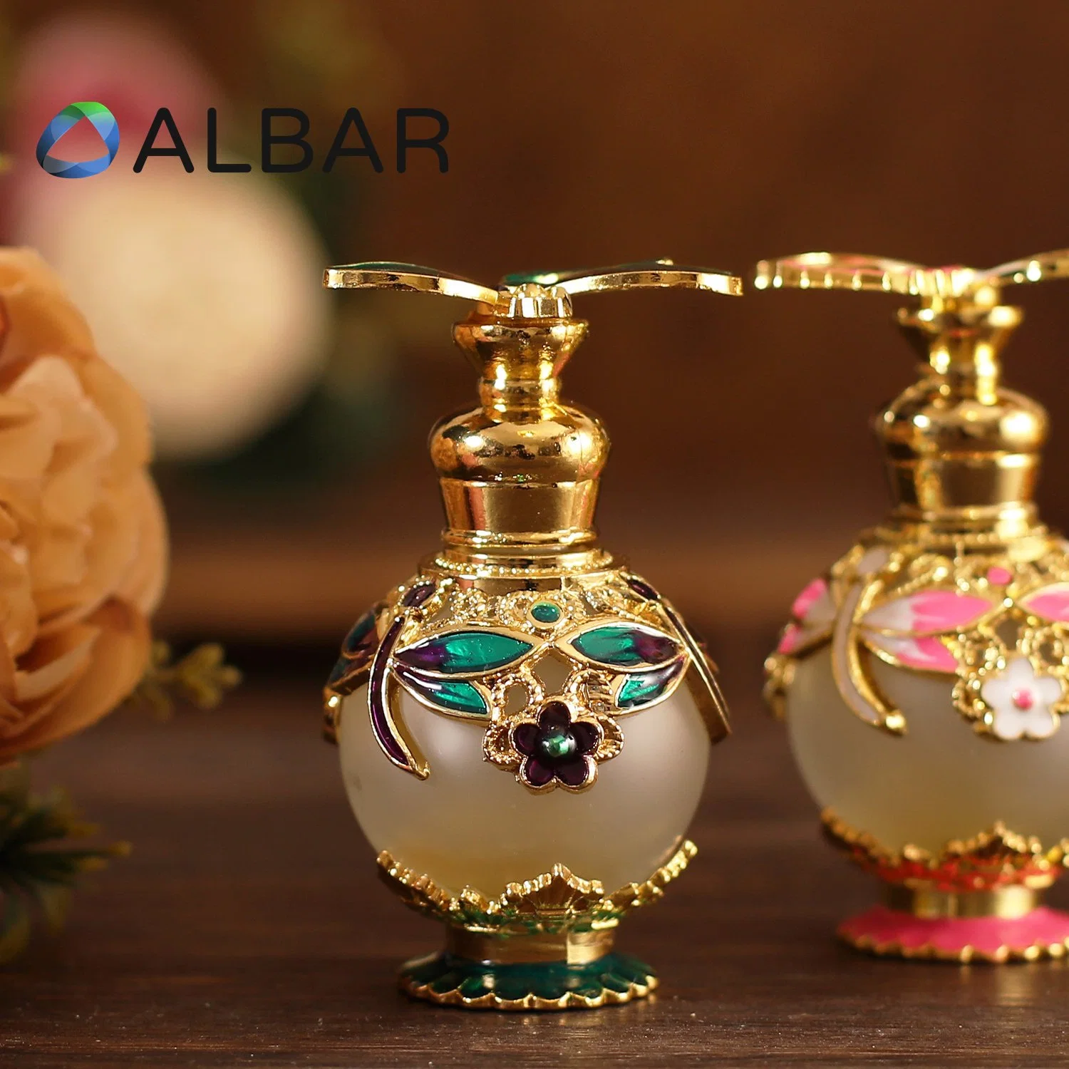 Butterfly High Base Metal Bottom Zamac Perfume Bottles with Round Glass Jar