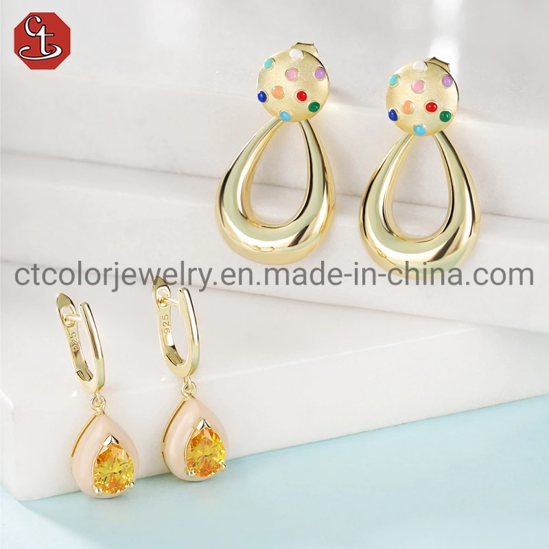 New Design Fashion Jewelry 925 Sterling Silver or Brass Enamel 18K Gold plated Earrings For women