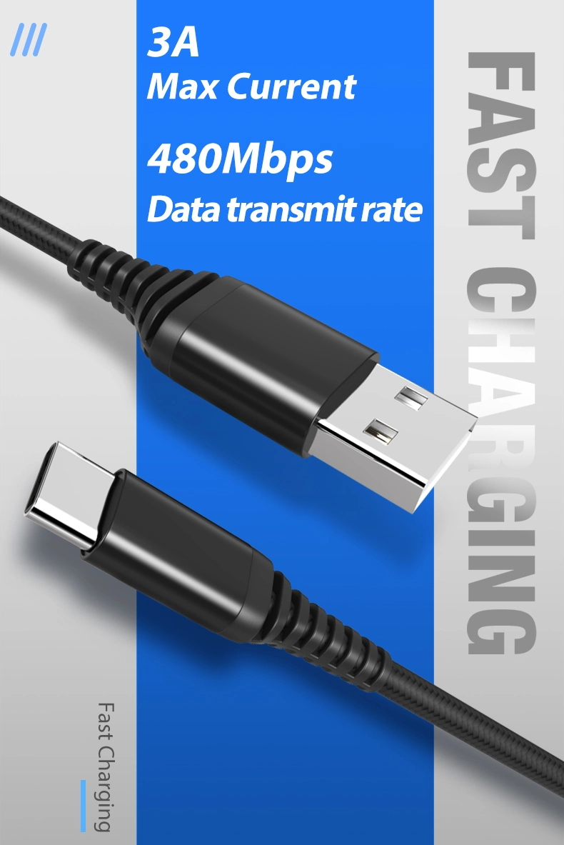 Phone Charger Cable USB 2.0 to Type C Cable Fast Charging Data USB C Connector 3A Current Android Cable