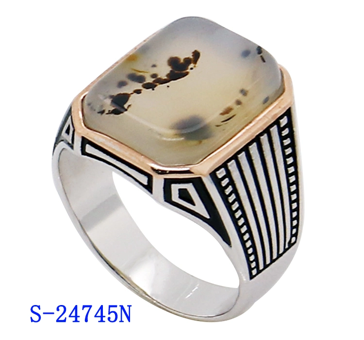 Wholesale/Supplier 925 Sterling Silver Jewelry Islamic Natural Agate Finger Ring for Men