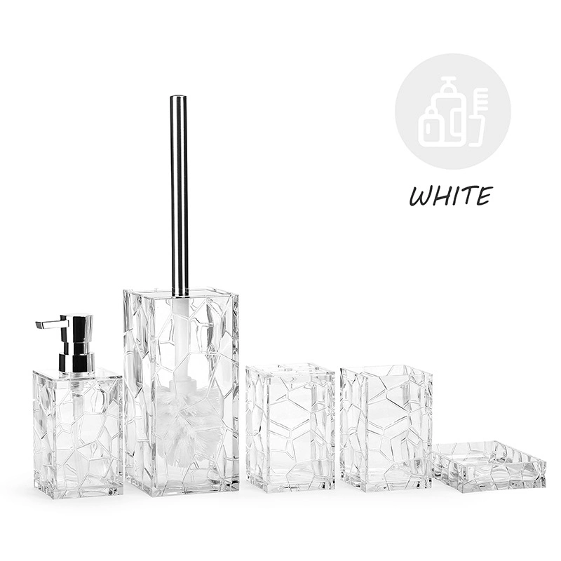 Glass Acrylic 5-Piece Bathroom Toiletry Set with Toilet Brush and Toothbrush Holder