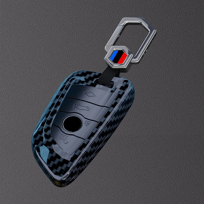 Carbon Fiber Pattern ABS PC Keychain Car Key Case Cover for BMW