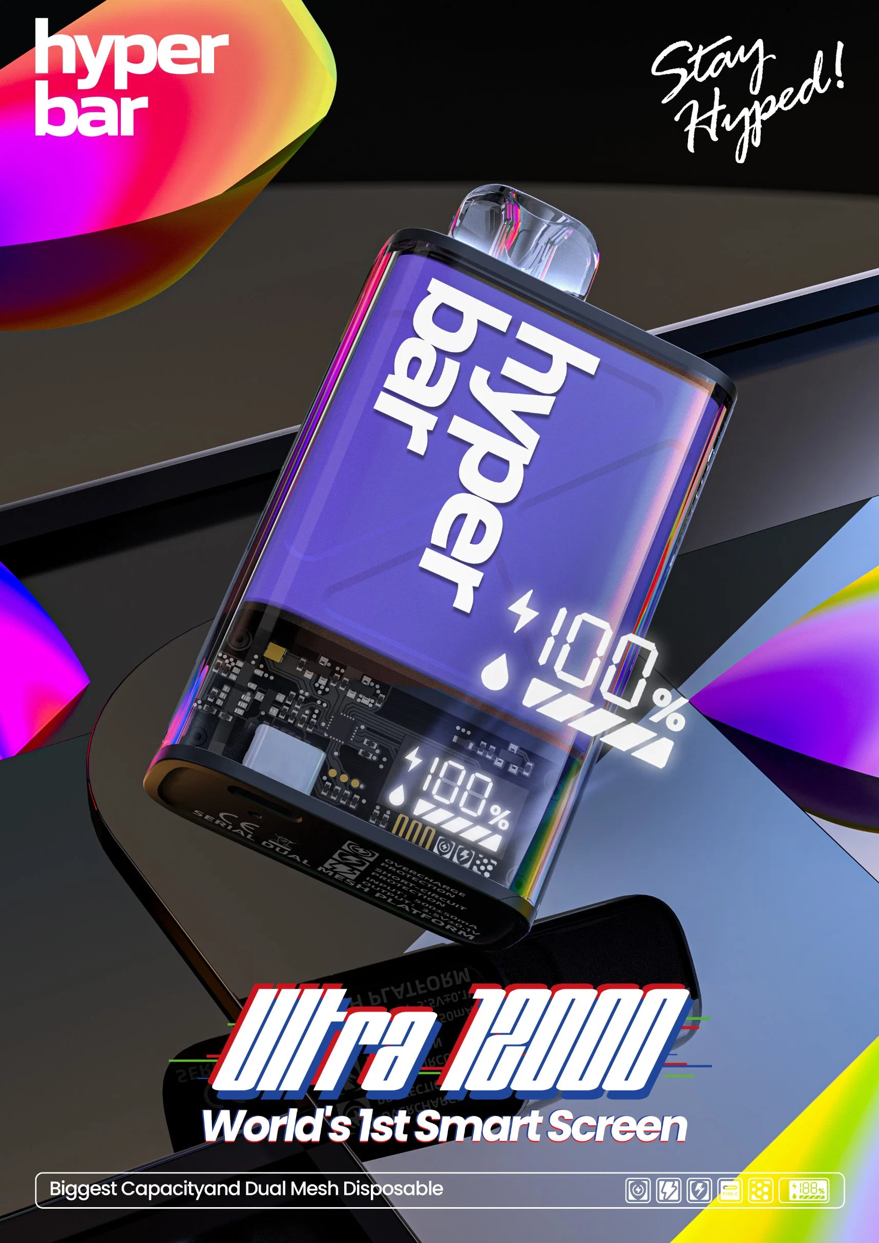 Новые модели в США Hyperbar Ultra 12000 с технологией Display Vape Комплект для испарителей пера Ecigs Tobacco и Shisha производства в Китае Производство Китая