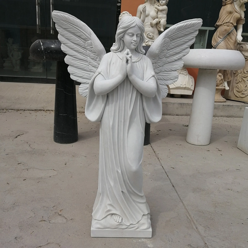 Tamaño de vida personalizado Blanco mármol ángulo de sentadilla Estatua Tombstone Angel Esculturas para grave