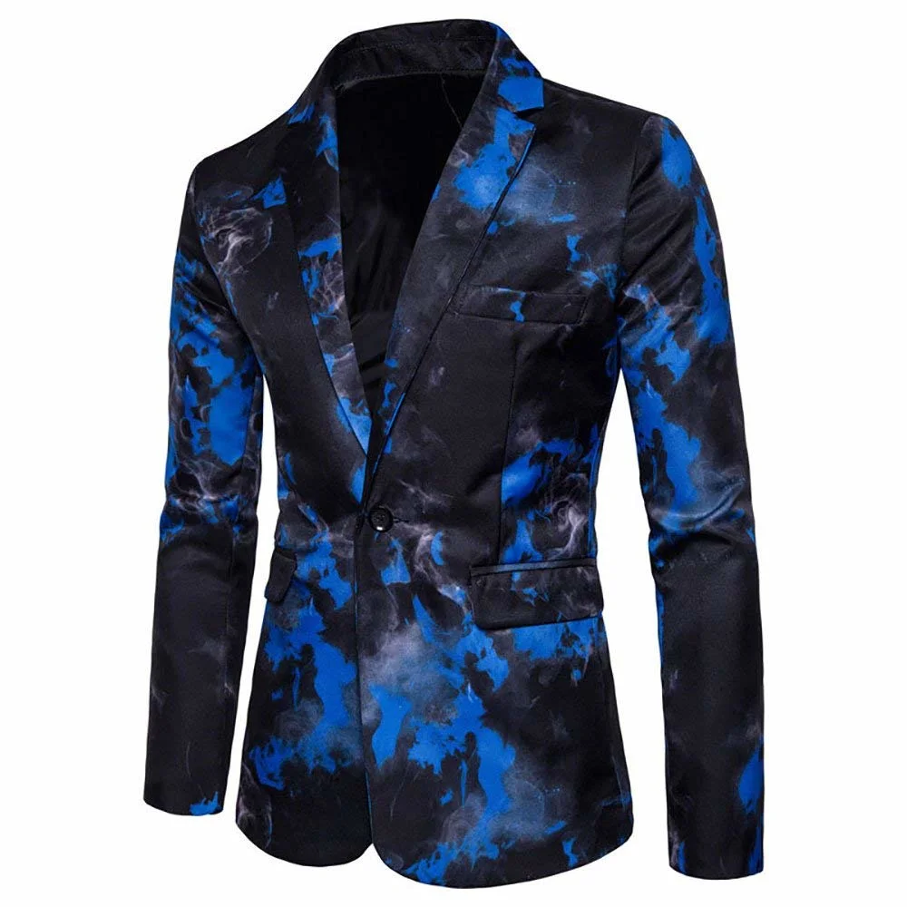 Chaqueta de traje Mens Slim Fit imprime un botón floral Blazer chaqueta deportiva casual