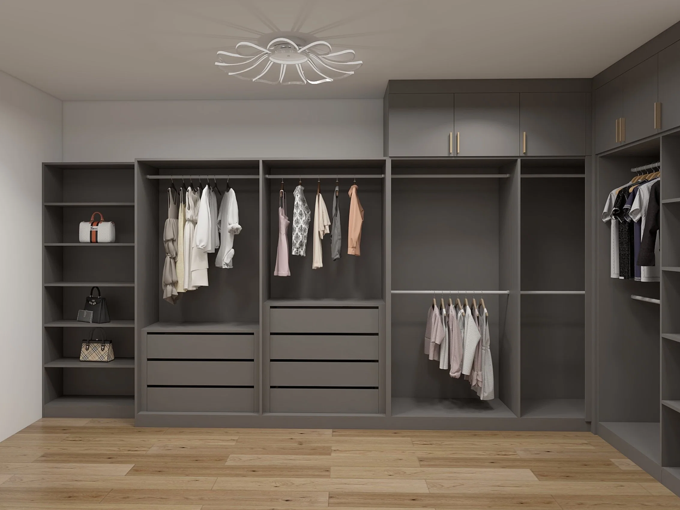 Italian Style Open Cloakroom Wardrobe Cabinet Aluminum Frame Glass Door Walk in Wardrobe Clothes Closet