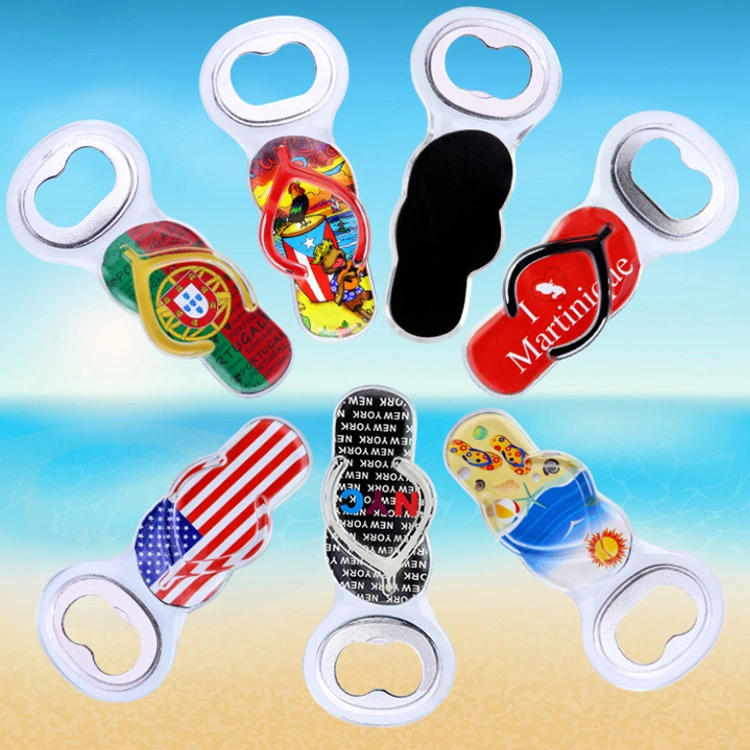 Plage personnalisée Forme Flip Flop de souvenirs de l'acrylique décapsuleur avec l'aimant