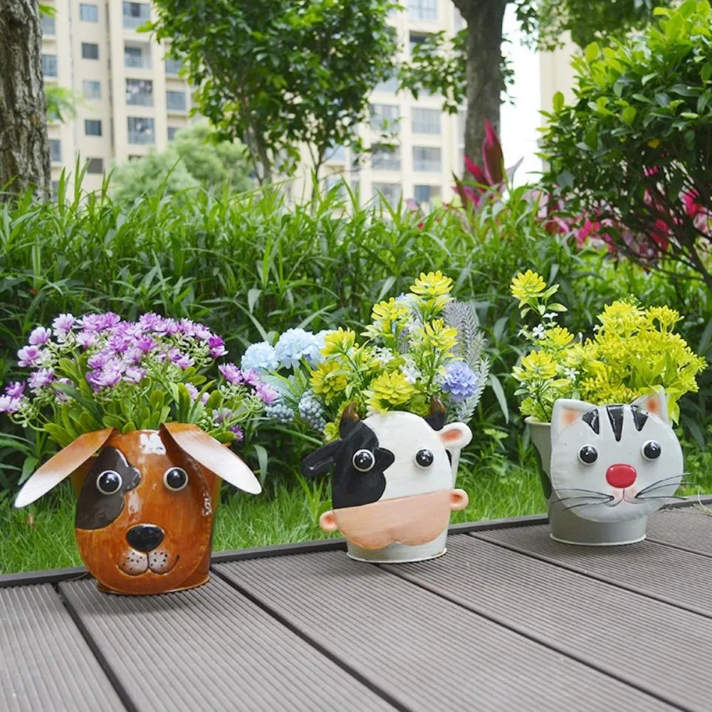 Animal Shaped Planters Metal Cat Dog Cattle Flower Pot Lawn Ornament Decoration Garden Home Exquisite Decor Pot Bl22037