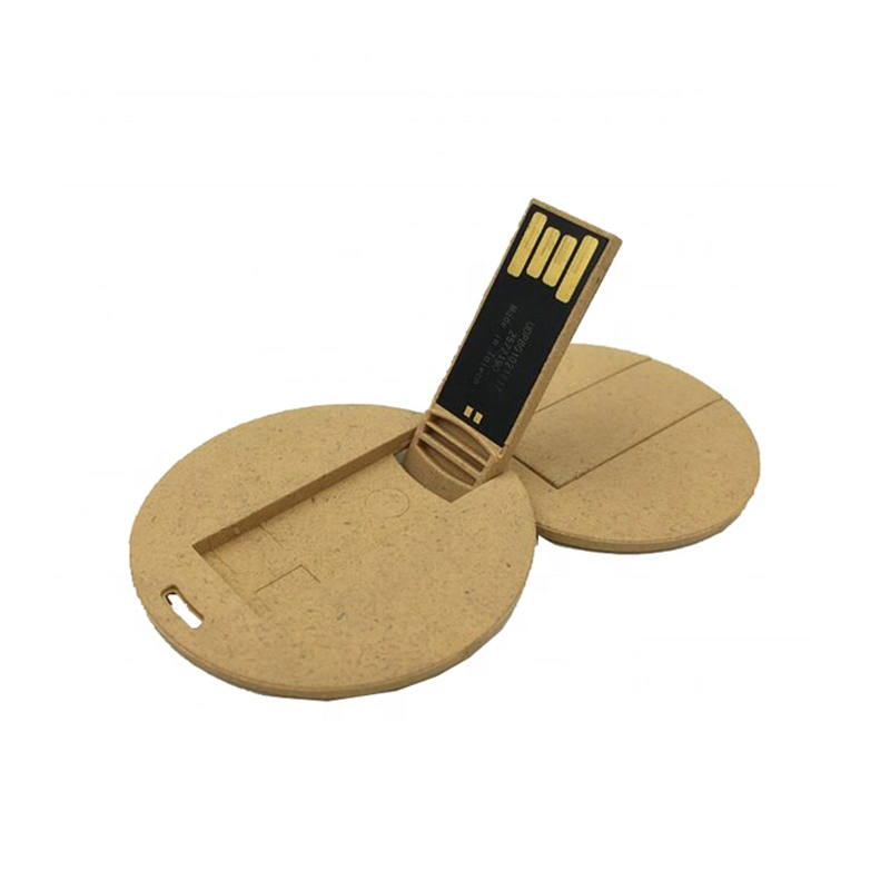 Reciclar degradables madera círculo redondo de fibra mini tarjeta de memoria Flash USB.