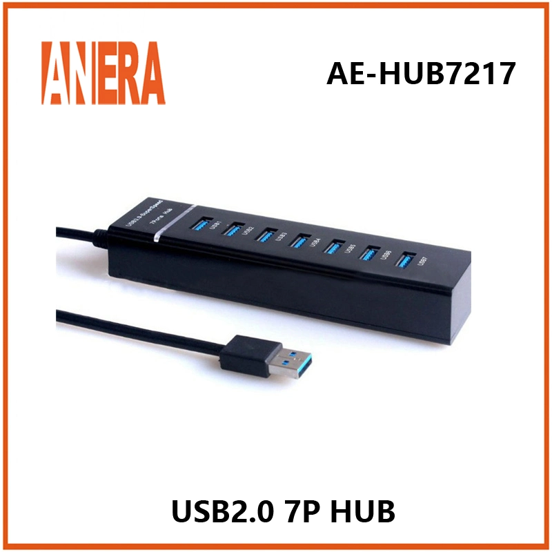 Anera Hot Selling High Speed 7 Ports USB 2.0 Hub with 40cm Cable for Laptop PC Computer