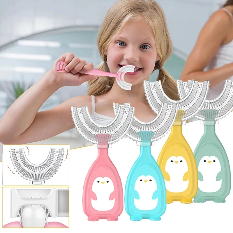 Les enfants Smart 360 Degré U-Shape brosse à dents manuelle Cartoon brosse à dents de Pattern pour 2-12 ans Enfants avec tête en silicone souple