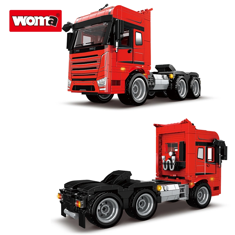 Woma Toys Amazon Hottest Sale Advanced Technology Educational Boy Assemble Truck Semi Trailer Towing Vehicle Car Model Plastic Brick Building Blocks Set Toy Car